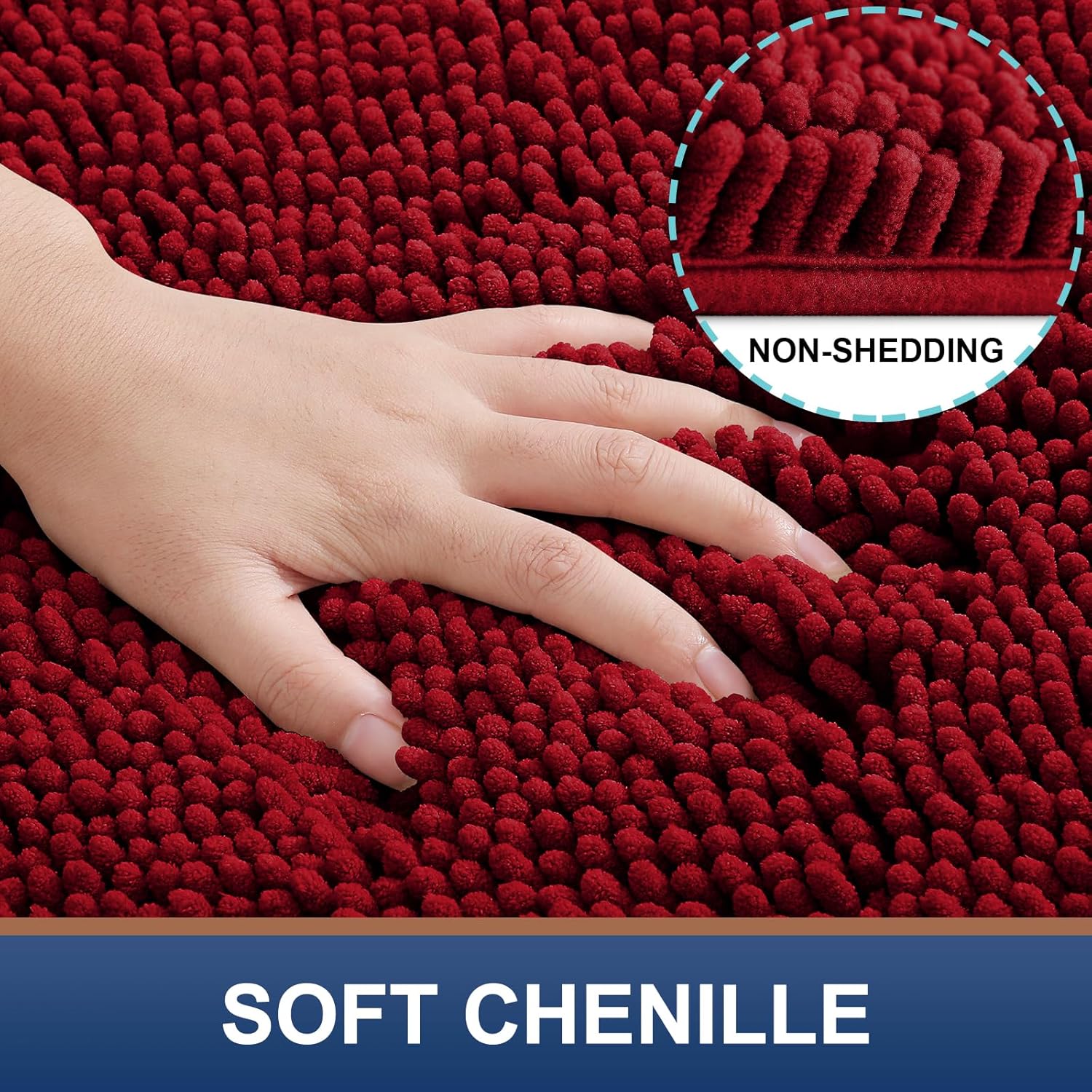 Smiry Chenille Bathroom Rugs 30x20+24x16 and U-Shaped Toilet Bath Rugs 24x20, Extra Soft and Absorbent Shaggy Bath Mat, Machine Washable, Non-Slip Plush Carpet, Burgundy