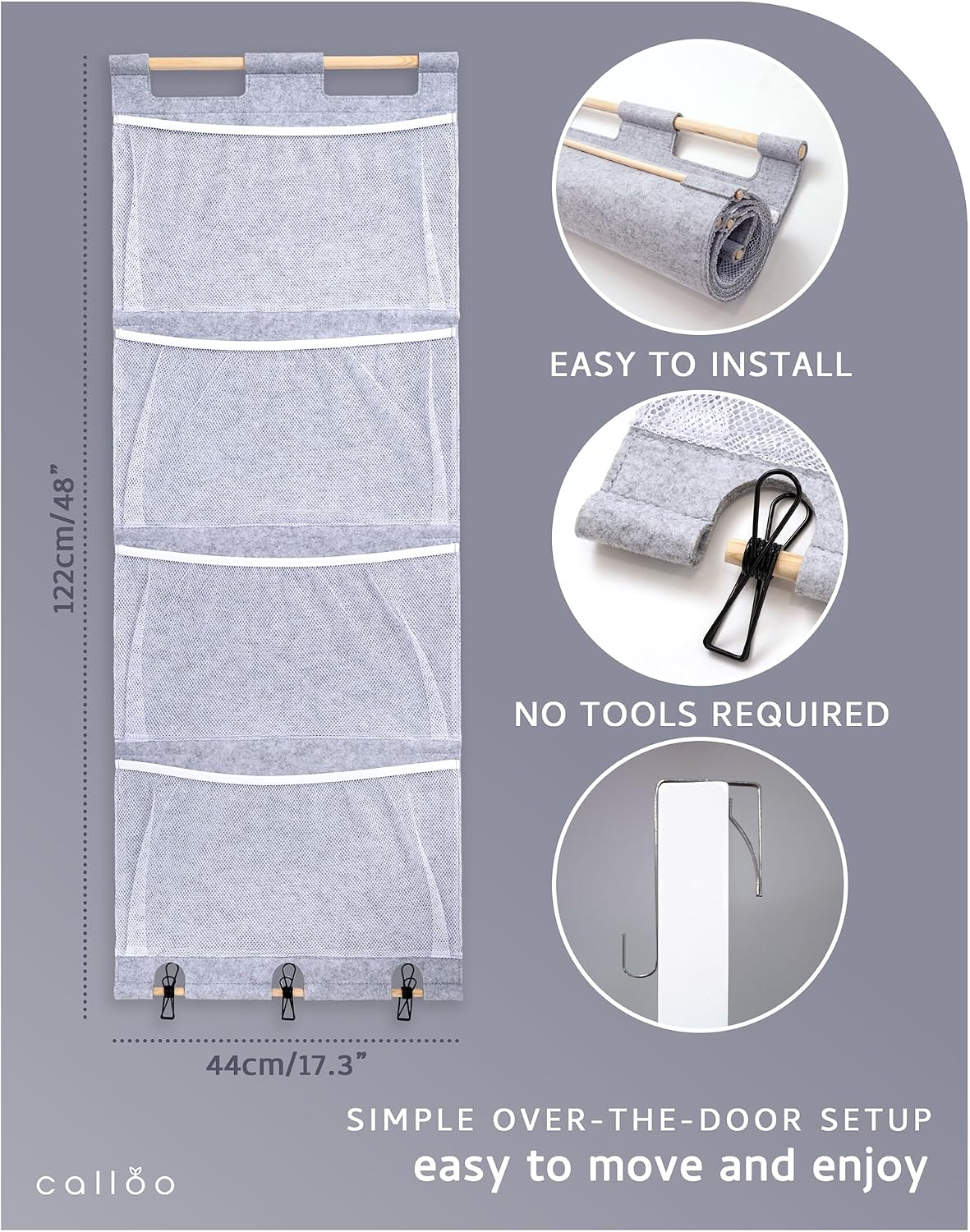 Over the Door Stuffed Animal Storage for Kids – Felt Organizer with Clips to Display Art and Mesh Pockets for Stuffies, Books and More – Space-Saving Hanging Design that Grows with your Child