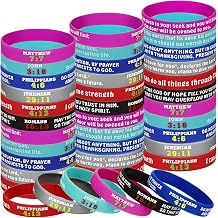 Chalyna 48 Pcs Bible Verses Bracelets Bulk Scripture Silicone Wristbands Inspirational Motivational Quote Rubber Bracelets Christian Religious Faith Hope Wristbands for Men Women Party Favors