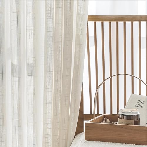 Miniatura 9 de FMFUNCTEX Paneles laterales de textura de lino semitransparentes y estrechos para puertas francesas para puerta delanterade cristal, ventana - 24