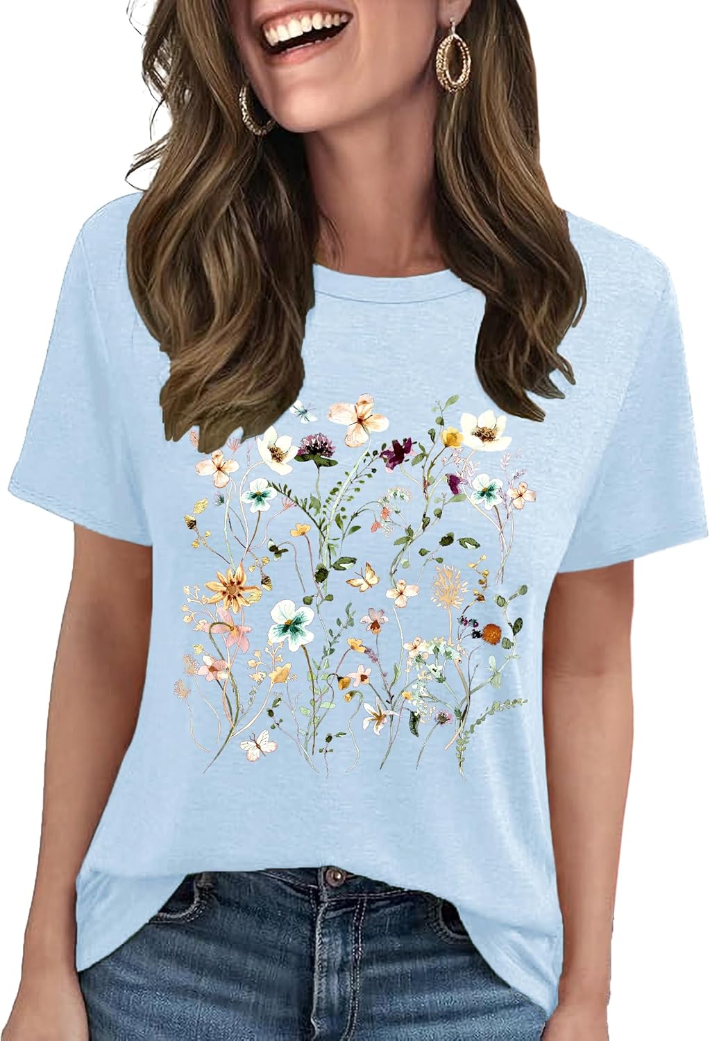 LETSEE Graphic Tees for Women Short Sleeve Loose Fit Casual T Shirts Cute Boho Vintage Dressy Trendy Summer Tops