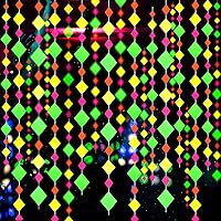 Vista 1 de Guirnalda de Papel Neón de 110 pies, Serpentinas Neón, Estrella Perforada, Decoraciones Neón de Luz Negra que Brillan para Fiestas, Reactivas a UV