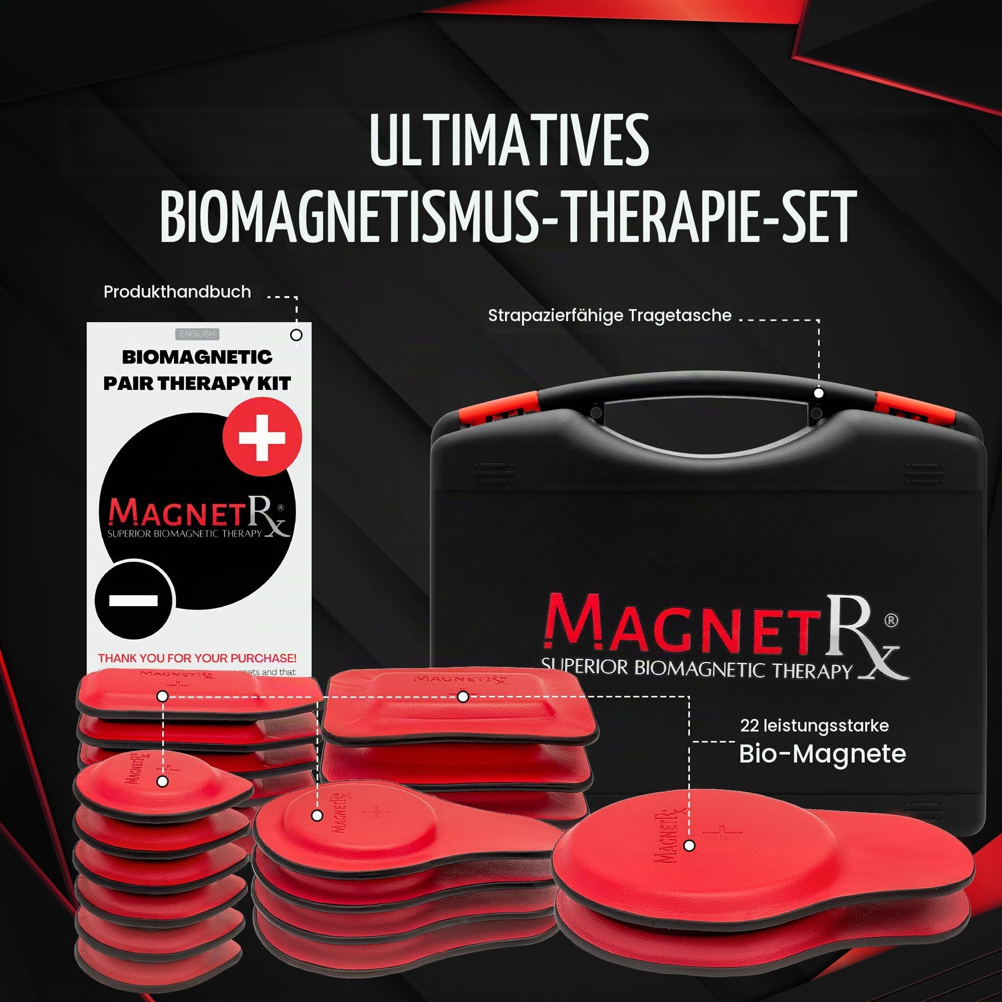 MagnetRX Biomagnetisches Magnet-Set – Biomagnetismus-Magnete nach Dr. Goiz – Runde & Rechteckige Magnete 2500–5200 Gauss (22 Gemischte Einheiten)