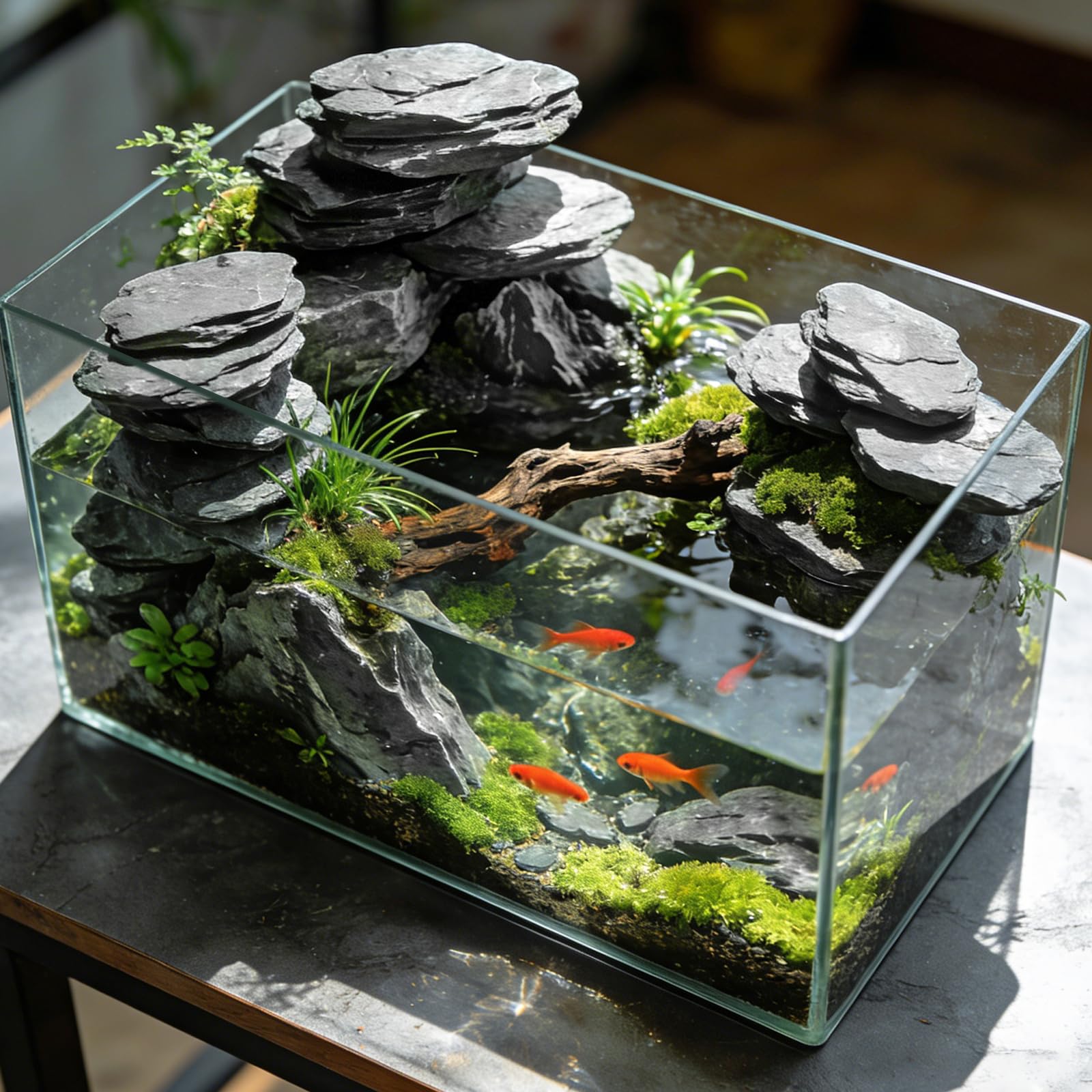 Pierres d'aquarium Mini Paysage Naturelles Seiryu Stone 3cm à 6 cm Mini Paysage 1 Kg Pierres Aquarium Décor Paysage Paludarium Habitat Amphibien