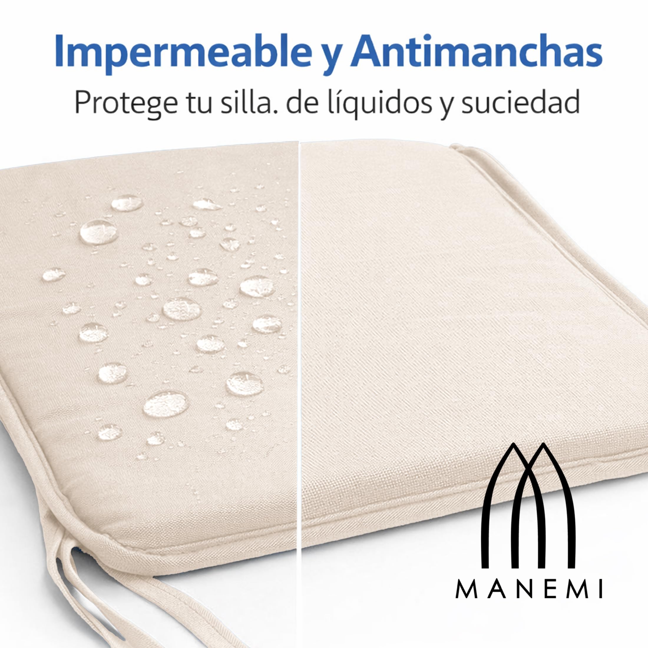 Pack 6 Cojín para silla 40x40x2 cm｜Repelente al agua y fácil de limpiar｜Con cintas de sujeción｜Funda con cremallera desmontable｜Uso interior y exterior｜Ideal para comedor, terraza, jardín u oficina
