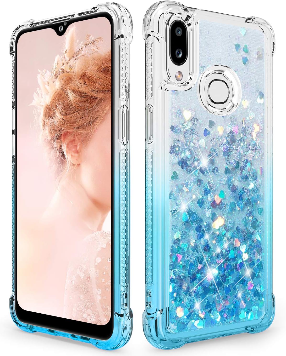Dzxouui for Samsung A10S Case,Galaxy M01S Case,Girls Women TPU Clear Cover Protective Moving Quicksand Glitter Bling Sparkle Cute Phone Cases for Samsung Galaxy A10S/M01S(Gradient Teal)
