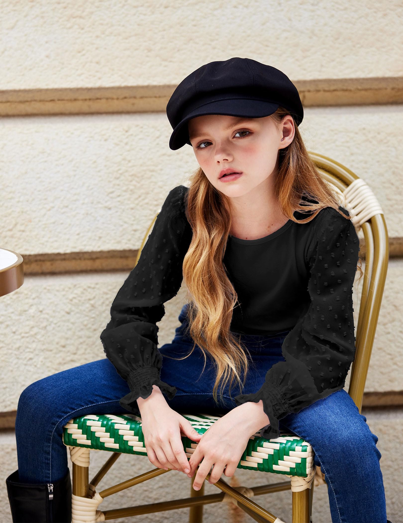 Arshiner Camicia a Maniche Lunghe da Ragazza con Polsini con Volant a Punto Smock, Pois svizzeri, Magliette per Bambini, graziosa Camicetta Girocollo per Ragazze 5-12 Anni