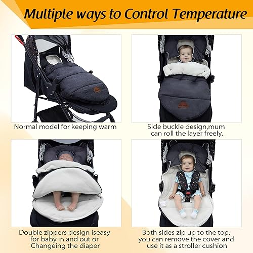Miniatura 5 de Fundas de asiento de automóvil de invierno para bebés, funda de cochecito de osos lindos para invierno, mantiene a los bebés de 0 a 12 meses y