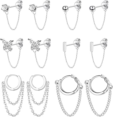 Dubbele Gaten Vlinder Halo CZ Kleine Stud Manchet Wrap Kwastje Ketting
