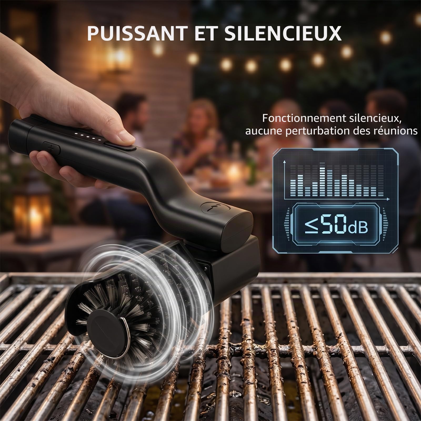 Brosse électrique pour barbecue, fonctionnant sur batterie, angle réglable à 180°, nettoyage en 3 étapes, tête de brosse en acier inoxydable, autonomie de 90 min, pour barbecue à gaz, barbecue au