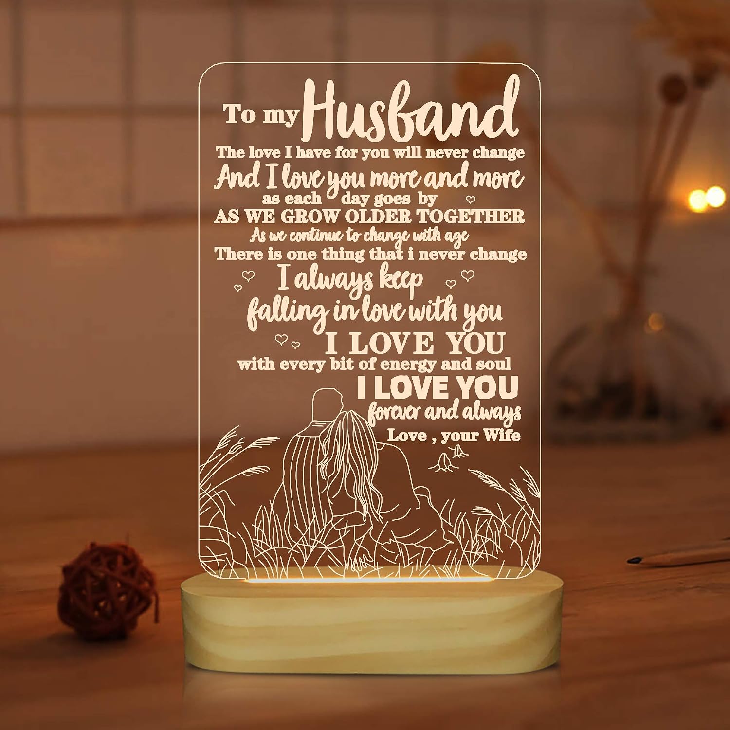 to My Husband Gifts from Wife,3D Illusion Lamp I Love You Night Light for Men Him Valentines Birthday Anniversay Romantic Gift