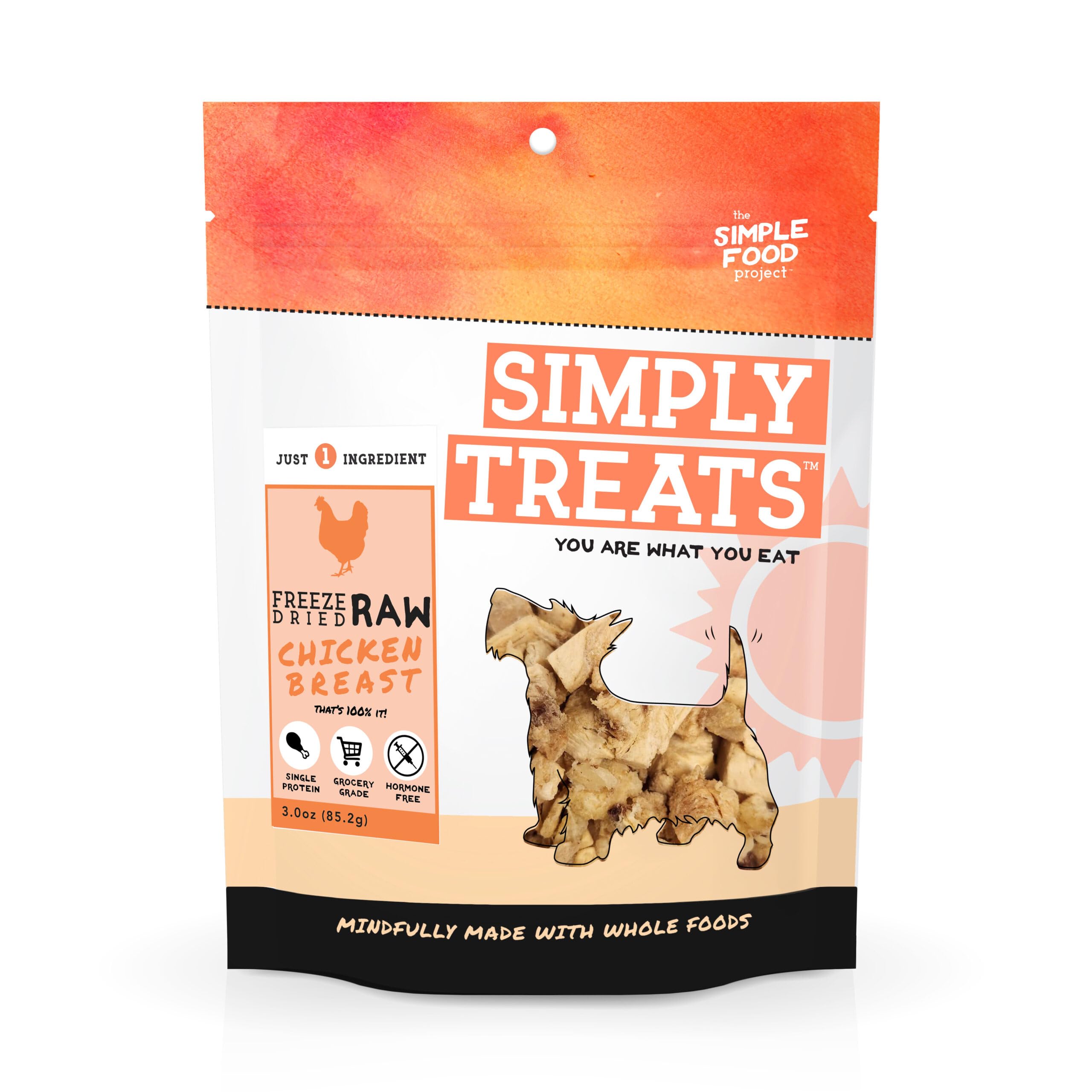 Simple Food ProjectThe Freeze Dried Raw Dog Treats Grain Free, All Natural, with Just 1 Ingredient Chicken Breast for Dogs Use As Training Treats for Puppies, Small, Medium, Or Large Dogs