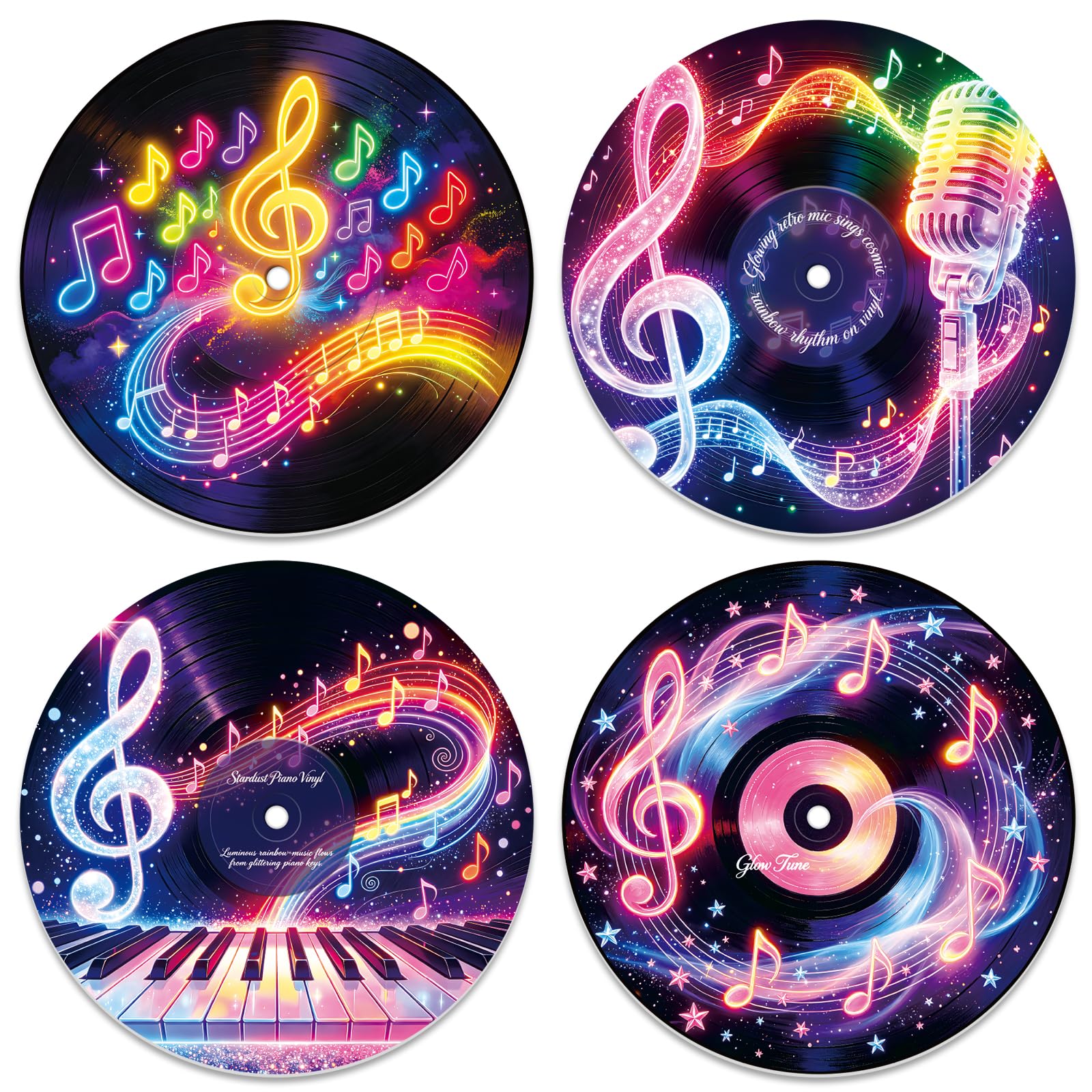 DOODLREAM 4Pcs Neon Music Note Vinyl Record Wall Decor 30 x 30 cm