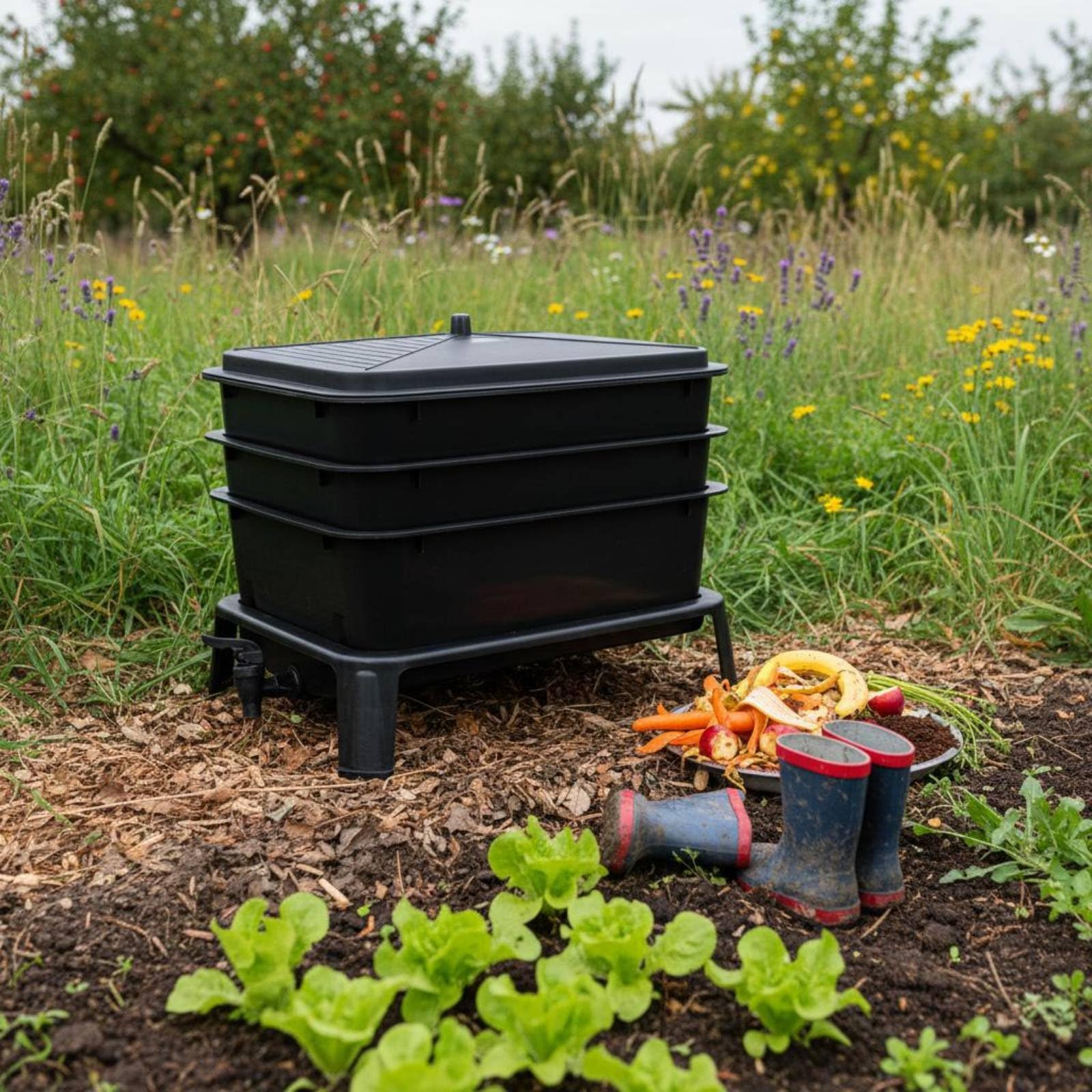 Qianly Caja de Lombrices Uso en Exterior Compostador de Lombrices sin BPA Cubo Vermicompostaje para Jardín
