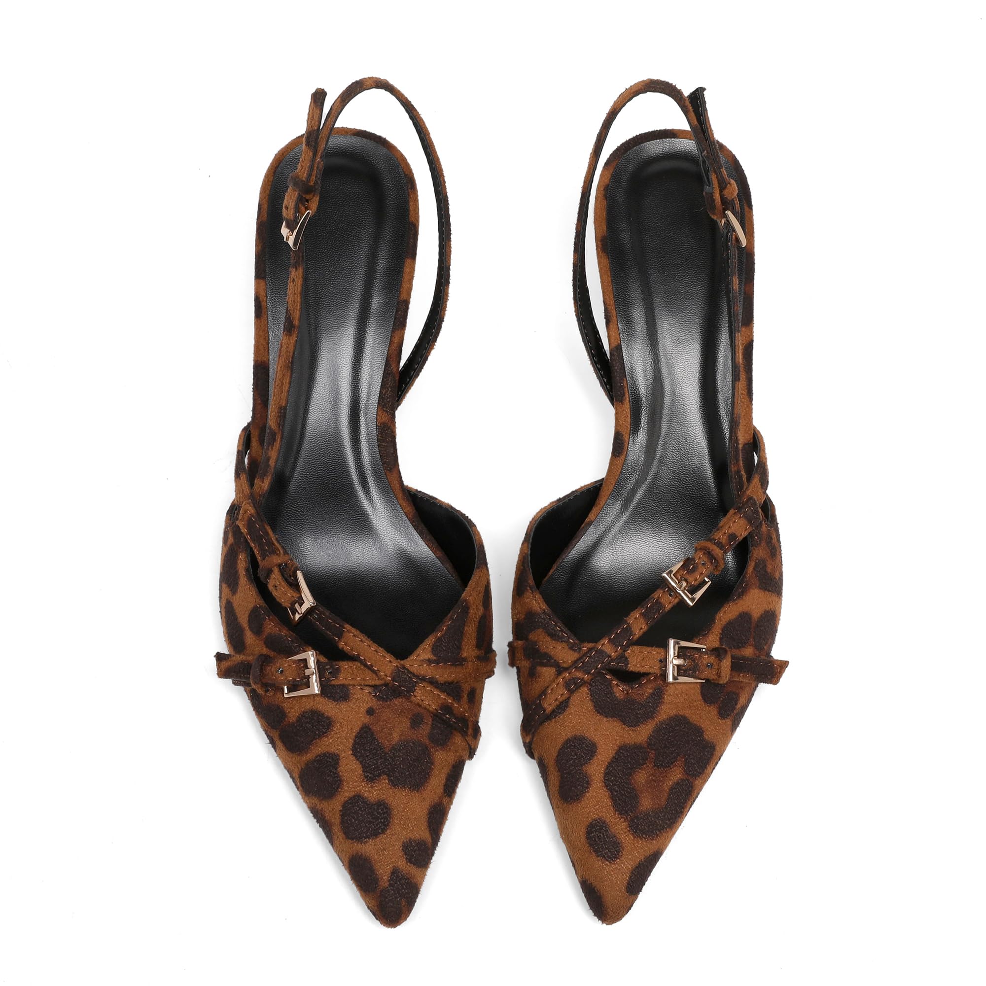 Riekhany Heeled Slingback Kitten Heels for Women Closed Pointed Toe Pumps with Buckles
