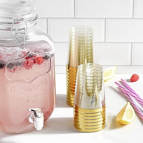 Miniatura 4 de CHATEAU FINE TABLEWARE 100 vasos de plástico dorados de 10 onzas vasos de plástico con purpurina dorada vasos con borde dorado elegantes vasos