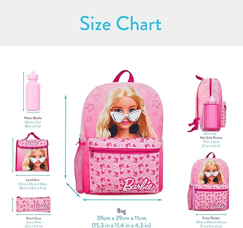 Miniatura 5 de Barbie Juego de mochila de 4 piezas Juego de mochila escolar para niñas Mochila para niñas, bolsa de almuerzo, botella de agua y estuche para