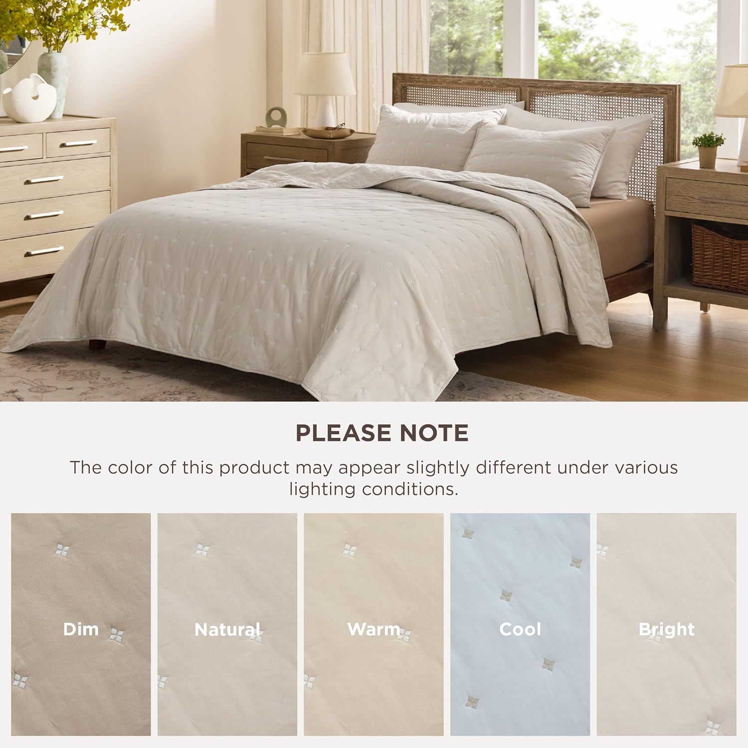 Bedsure 100% Cotton Quilt Set - Queen Size Bedspread, Lightweight Soft Bed Coverlet, PureWoven, 3-Piece Cozy Stitching Comforter with 2 Pillow Shams in Embroidery Clover Pattern, 90x96 in, Linen Beige