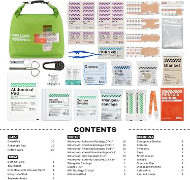 RHINO RESCUE Waterproof Boat First Aid Kit, Lightweight Dry Bag (Green)