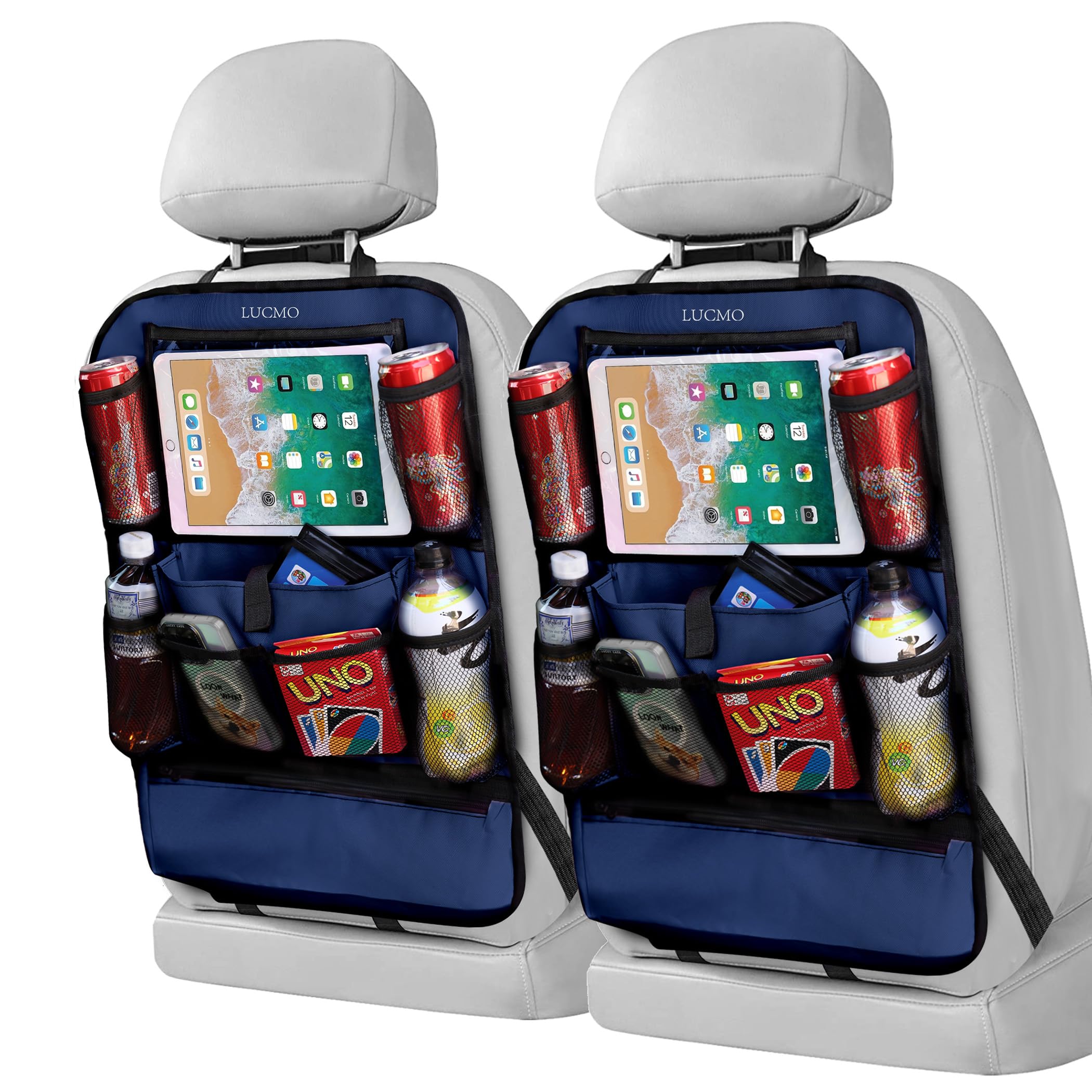 LUCMO Car Backseat Organizer with Touch Screen Tablet Holder,Dark Blue