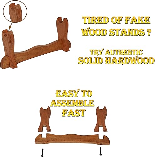Miniatura 5 de Mythrojan Soporte de espada medieval de madera maciza horizontal para katana, samurái, gladiador, espadas cruzadas, soporte de mesa elegante, 1 nivel
