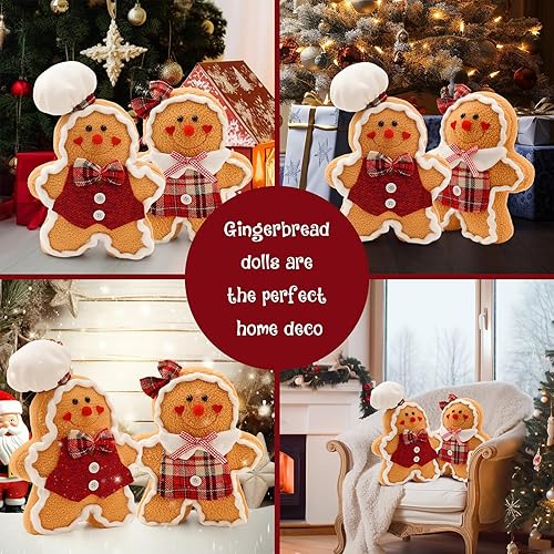 Miniatura 4 de Figuras de hombre de jengibre de felpa de 10 pulgadas con lazo, 1 pieza de animal de peluche, adorno de Navidad para decoración del hogar, suave,