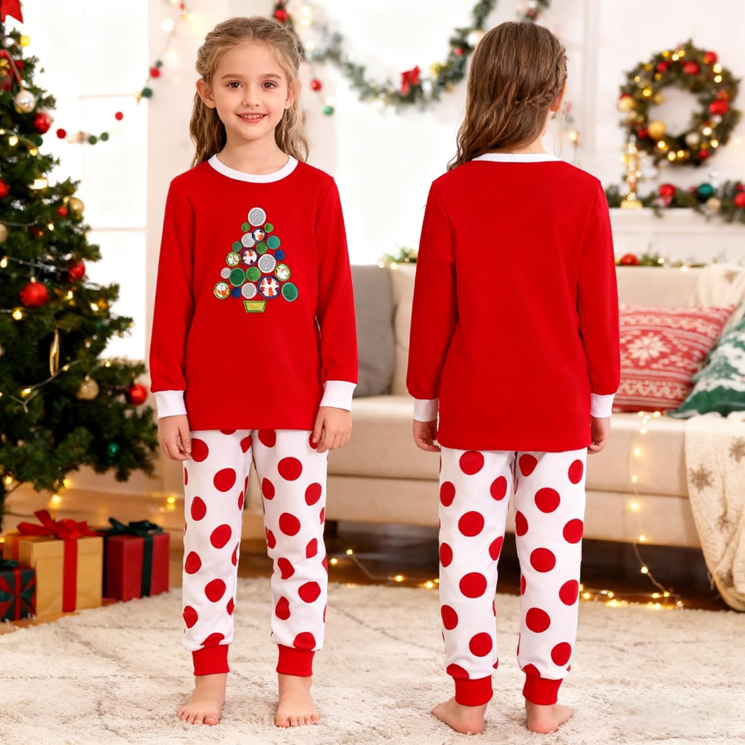 HYCLES Christmas Pajamas for Kids Girls Holiday Long Sleeve Sleepwear Santa Cotton Pajamas Sets for 2-12T Boys/Toddler Pjs - Image 4