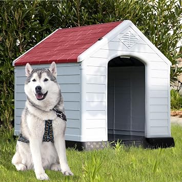 41 Inch Outdoor Dog House, Waterproof & Weatherproof for Large Dogs, Elevated Floor with Air Vents