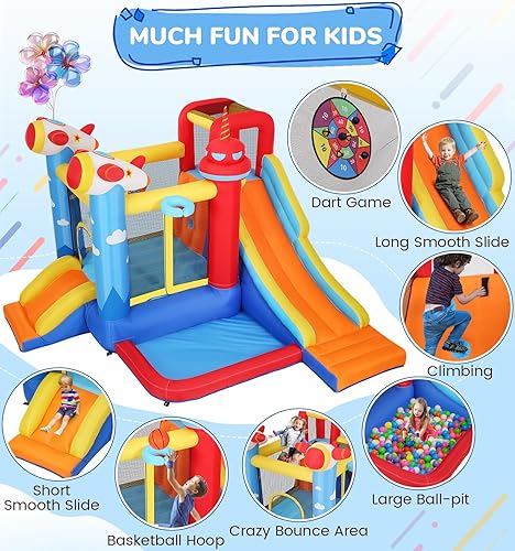 Miniatura 4 de Casa de rebote inflable Commowner con tobogán de agua, combo de castillo hinchable 7 en 1 con piscina de agua y área de rebote y toboganes y juego