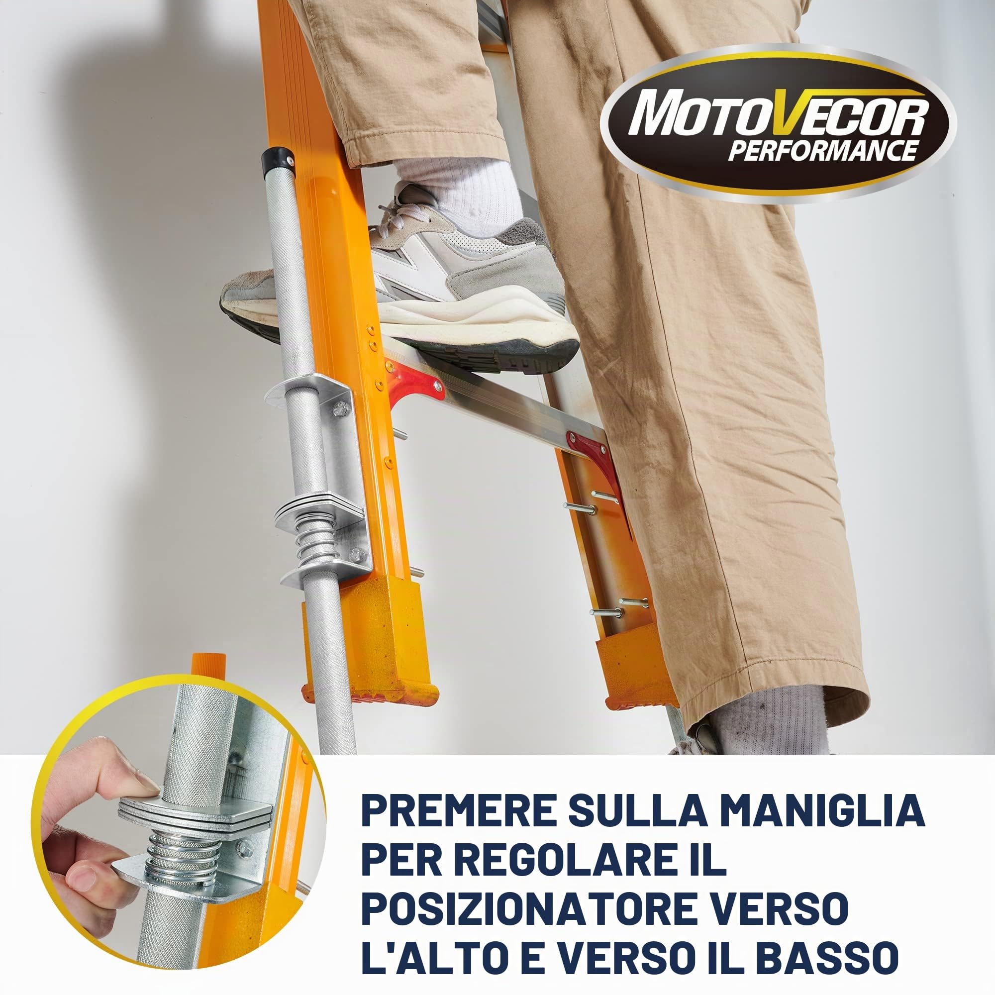 Bravex Coppia di livellatori a scala regolabile con piedini in gomma antiscivolo incisi con motivo antiscivolo in acciaio, asta di estensione per stabilizzatore per scalette, accessori universali per