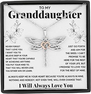 Granddaughter Necklace Gifts From Grandma Grandmother or Grandpa Grandfather To My Granddaughter Dragonfly Necklace Graduation Birthday Pendant Jewelry with Message Card and Gift Box