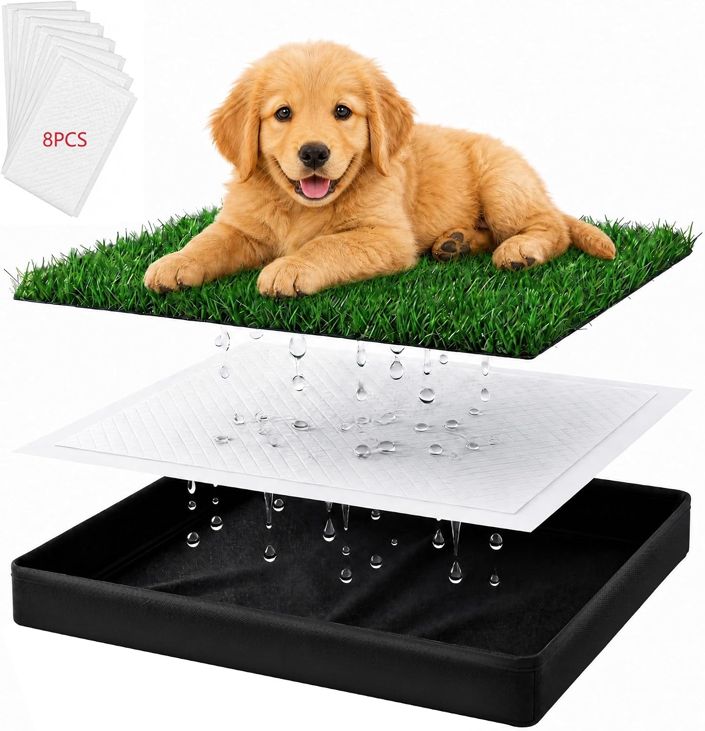 Grass Pad for Dogs Potty - 22"X15" Dog Grass Pad with Tray, Reusable Dog Potty Grass with 8pc Pee Pads, Artificial Grass Patch for Dogs Potty, Portable Dogs Litter Box for Balcony Outside Patio Use