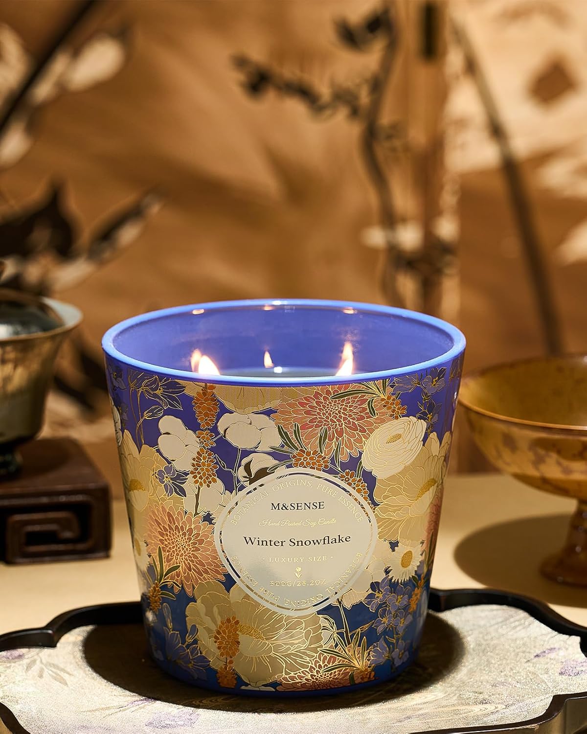 M&SENSE Winter Snow Flake Scented Candle, 28.2oz 3 Wick Natural Soy Wax Large Candles, Long Lasting Clean Slow Burning No Toxic Décor for Home Relaxation, Romantic Dates & Gift-Giving - Image 8