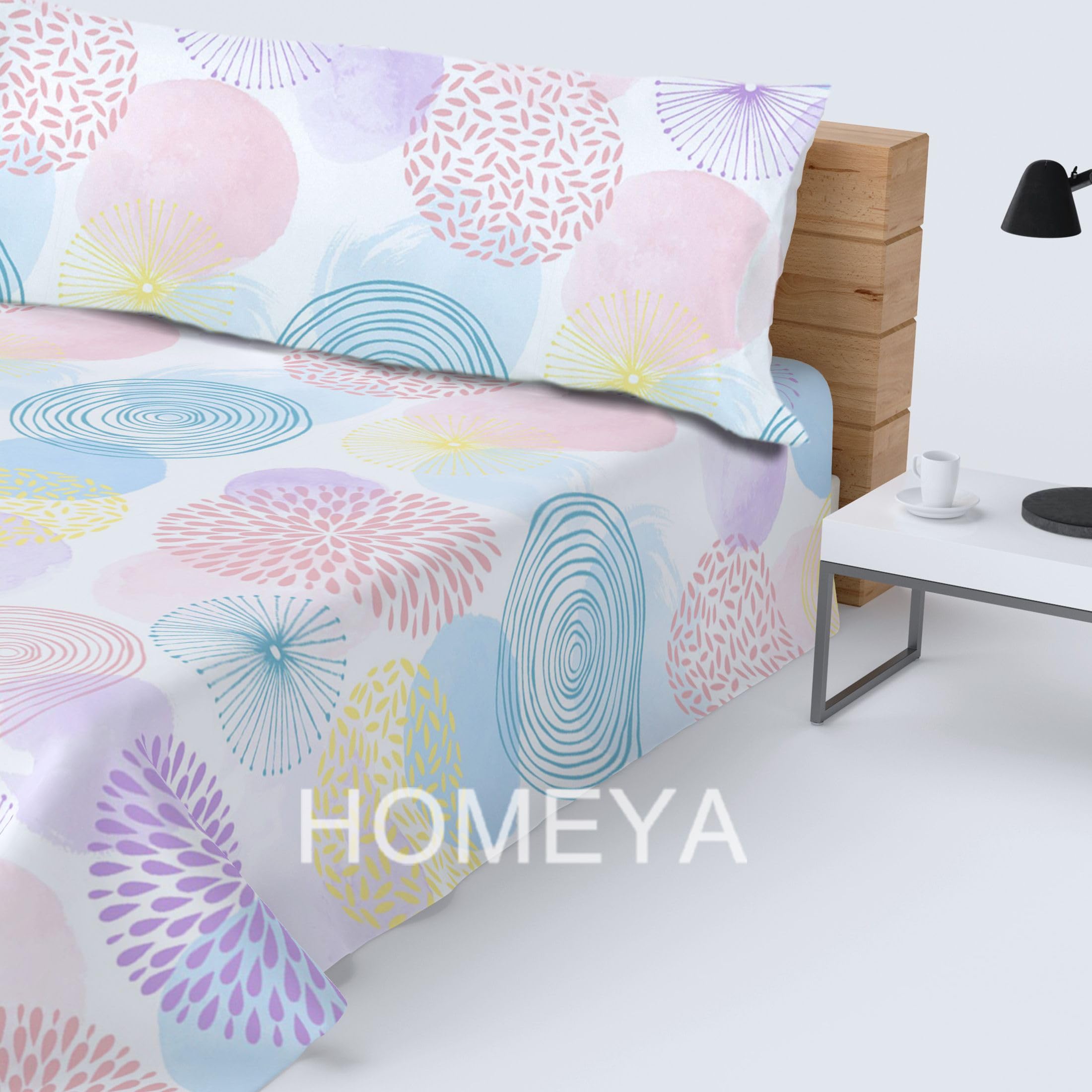 HOMEYA - Juego de sábana Cama 90cm - Juego de 3 Piezas - sábana encimera 165x260, Bajera Ajustable 90x190, Funda Almohada 45x110, Estampada