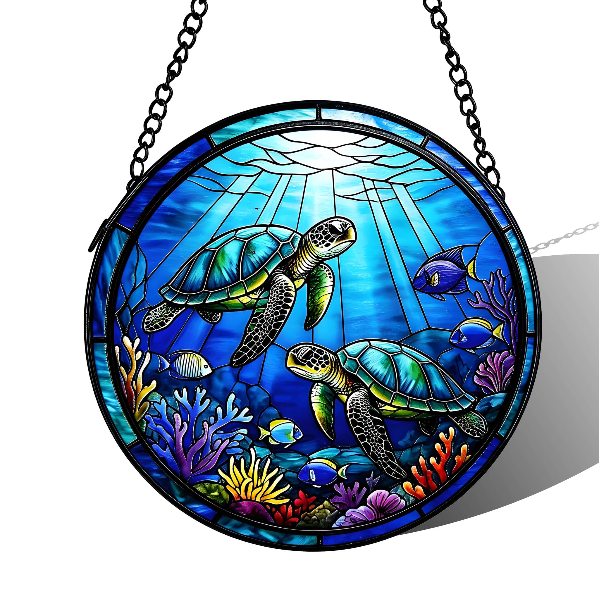 Stained Acrylic Puzzle Suncatcher,7.48in Turtle Printed Hanging Suncatcher,Whimsical Garden Backyard Patio Porch Decor Gift