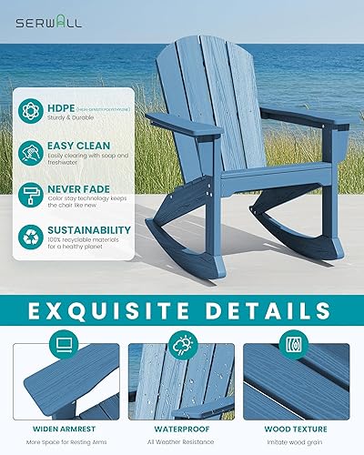 Miniatura 4 de SERWALL Modern - Juego de 2 sillas mecedoras Adirondack de polietileno de alta densidad para todo tipo de clima, para piscina, césped, jardín,