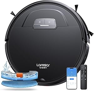Laresar Clean 8000Pa Robot Vacuum Cleaner with Mop, Robotic Vacuum with Remote Control, Voice, Alexa/APP, 180mins Runtime, Robot Hoover with Auto Carpet Boost, Ideal for Pet Hair, Hard Floors, Carpet