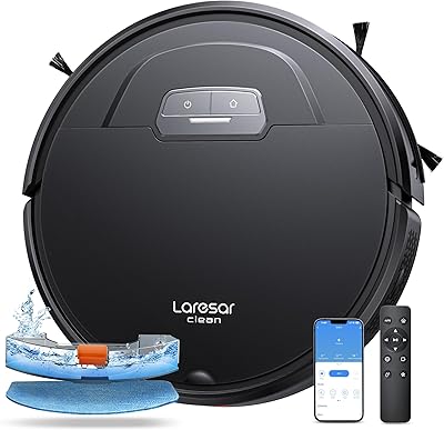 Laresar Clean 8000Pa Robot Vacuum Cleaner with Mop, Robotic Vacuum with Remote Control, Voice, Alexa/APP, 180mins Runtime, Robot Hoover with Auto Carpet Boost, Ideal for Pet Hair, Hard Floors, Carpet