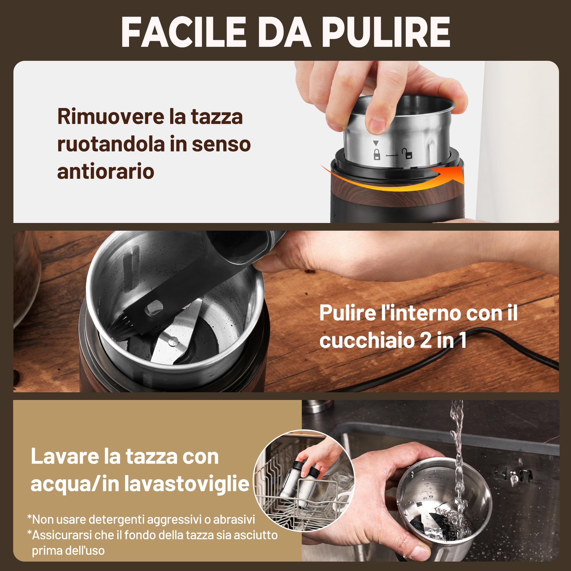 HAUSHOF Macina Caffè Elettrica da 75 g, Macinacaffè da 150W per Chicchi di Caffè e Spezie, Macina Spezie Multifunzionale per Chicchi di Caffè, Noci, Erbe