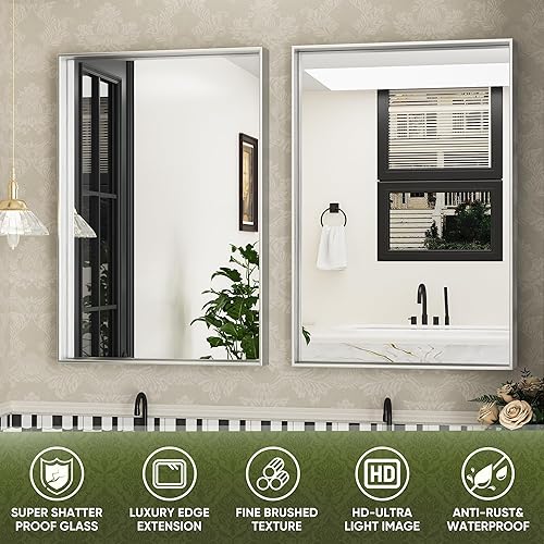 Miniatura 5 de Bl2ack Met3332al Frame23r - Espejo de pared para baño, marco de metal negro 2, decorativo
