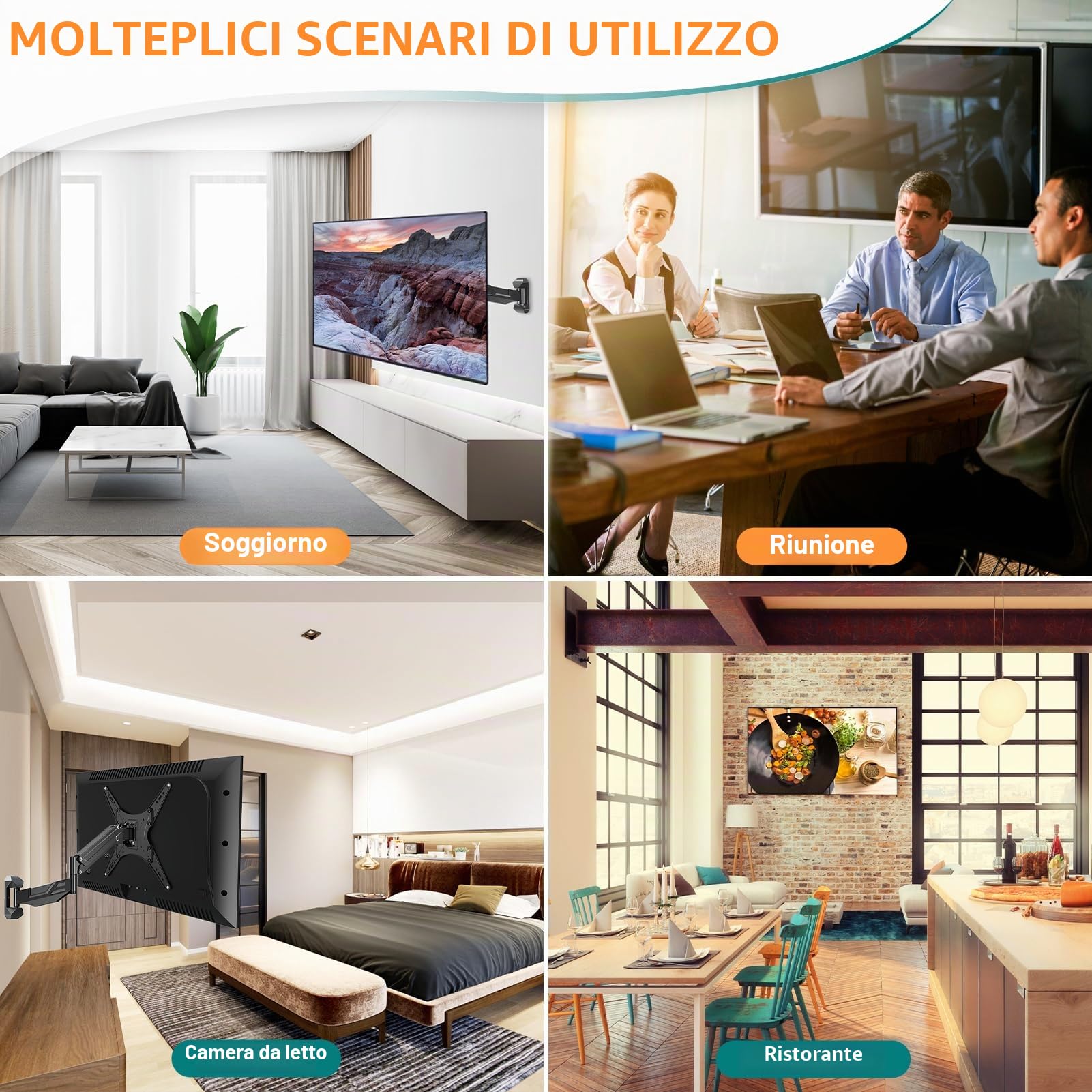ELIVED Staffa a parete per TV Braccio a molla a gas regolabile in altezza, supporto a parete per la maggior parte dei televisori da 23-55 pollici con VESA 100x100mm-400x400mm fino a 25KG