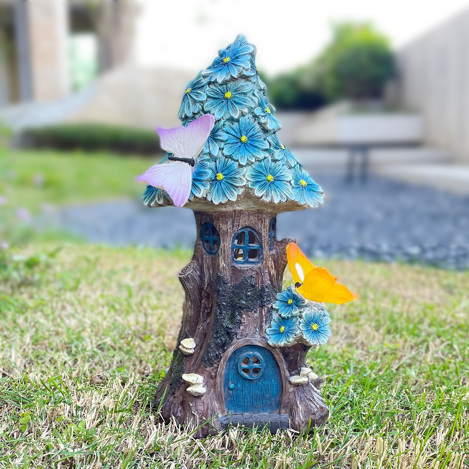 COWOS Mushroom Fairy Garden House with Solar Light, Mushroom House Statue, for Women Yard Decorations, Gardening Gifts for Patio, Balcony, Porch Decor