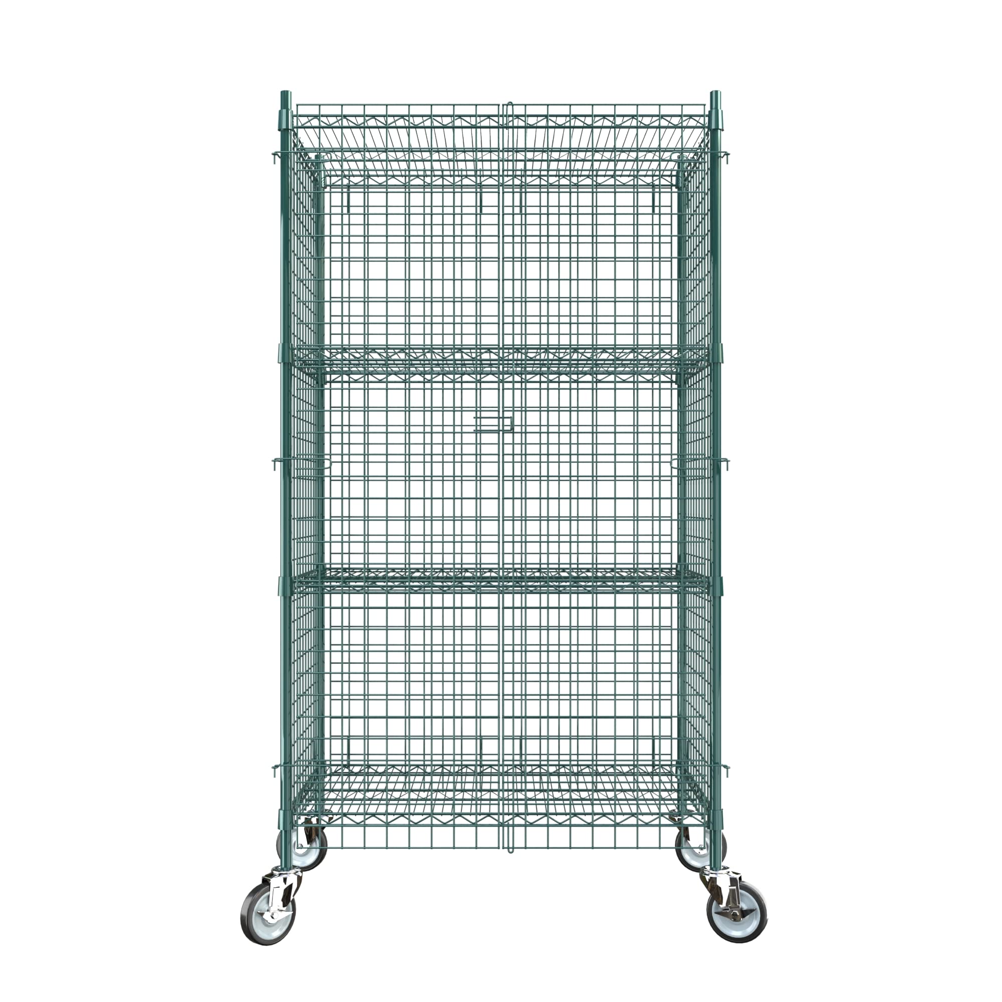 Commercial Grade NSF Listed Metal Wire Mesh Storage Green Epoxy Mobile Security Cage Kit, 24