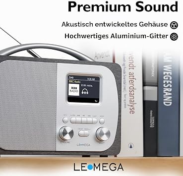 LEMEGA DR5 DAB/DAB+ Digitalradio - Tragbares Küchenradio mit BluetoothUKW Radiowecker - Kompaktes DAB Radio Batteriebetrieben oder Netzbetrieb Holzgehäuse & Metallfront -Schwarzeiche