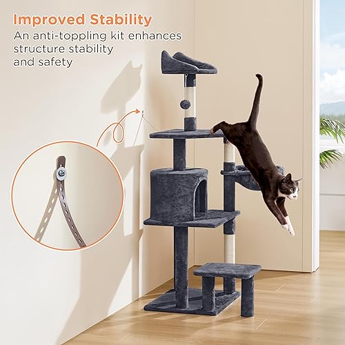 Miniatura 7 de Yaheetech Árbol para gatos de 57 pulgadas de alto, soporte de escalada para gatos, centro de actividades de casa de juegos para mascotas, con