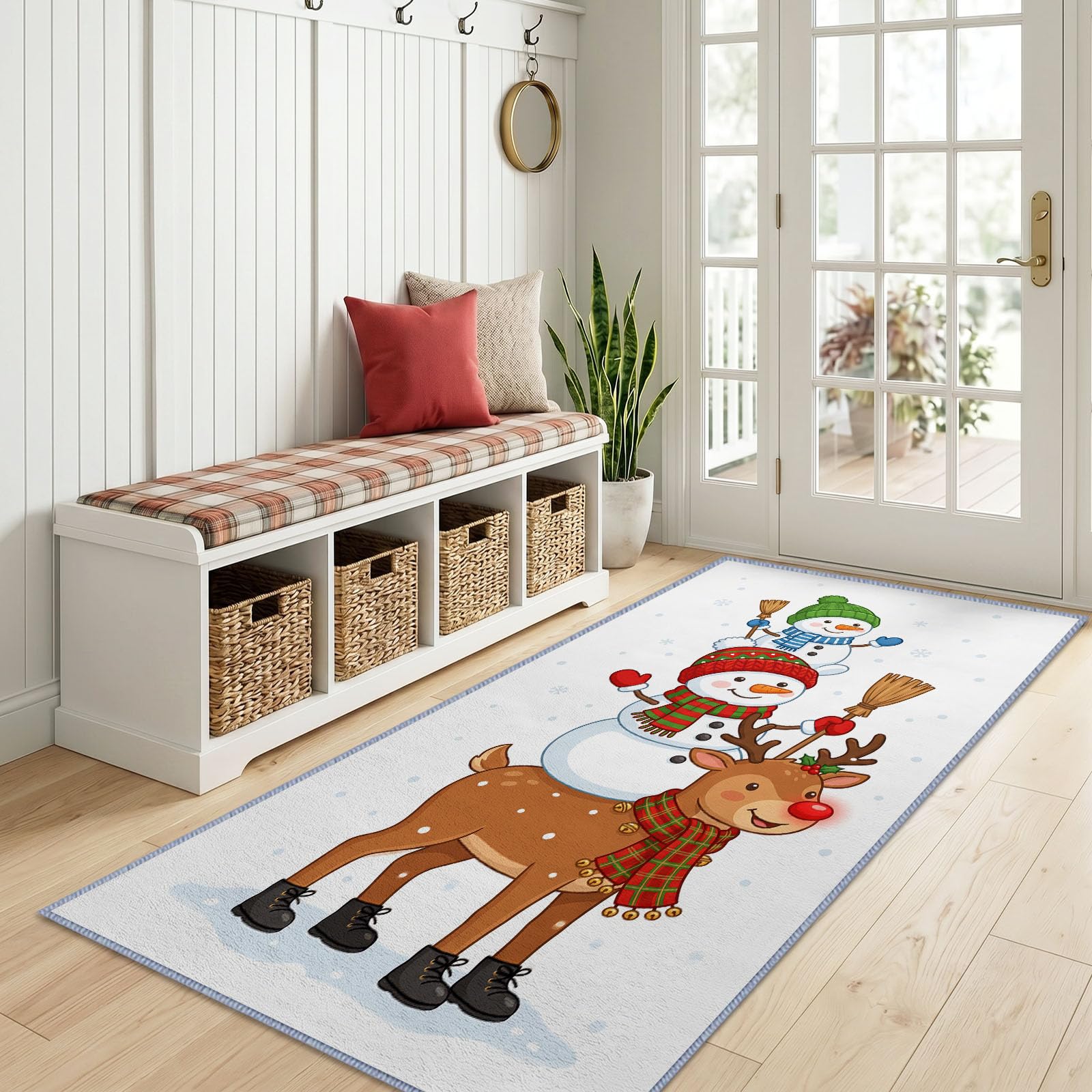 Renne Mignon Dessin Animé Noël Tapis Couloir Lavable en Machine 80x240cm