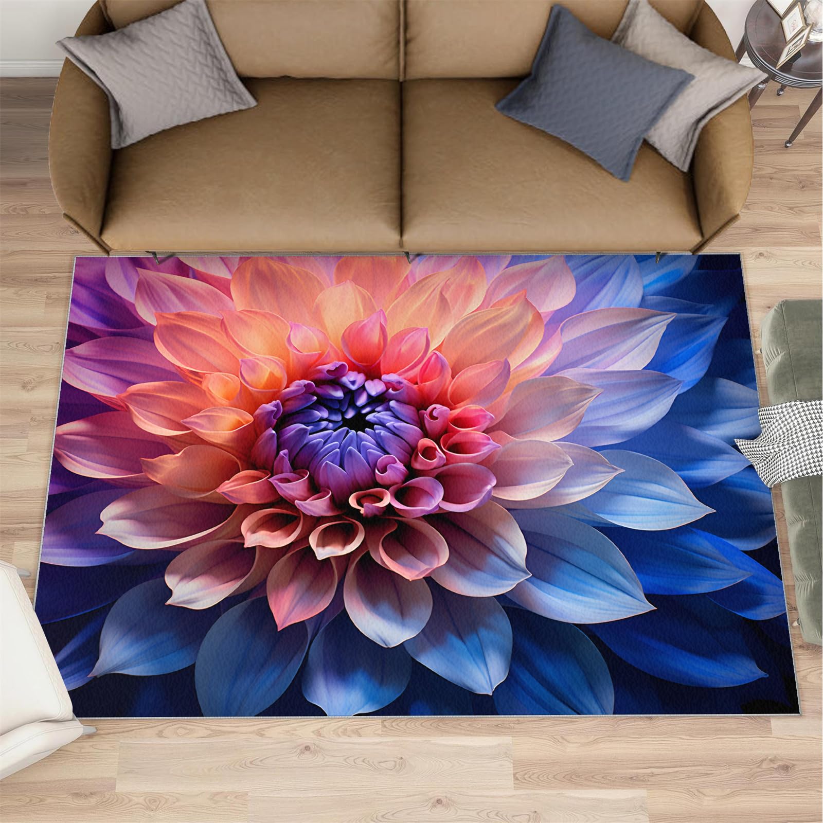 Tapis moderne à poils courts 140 cm motif floral abstrait antidérapant