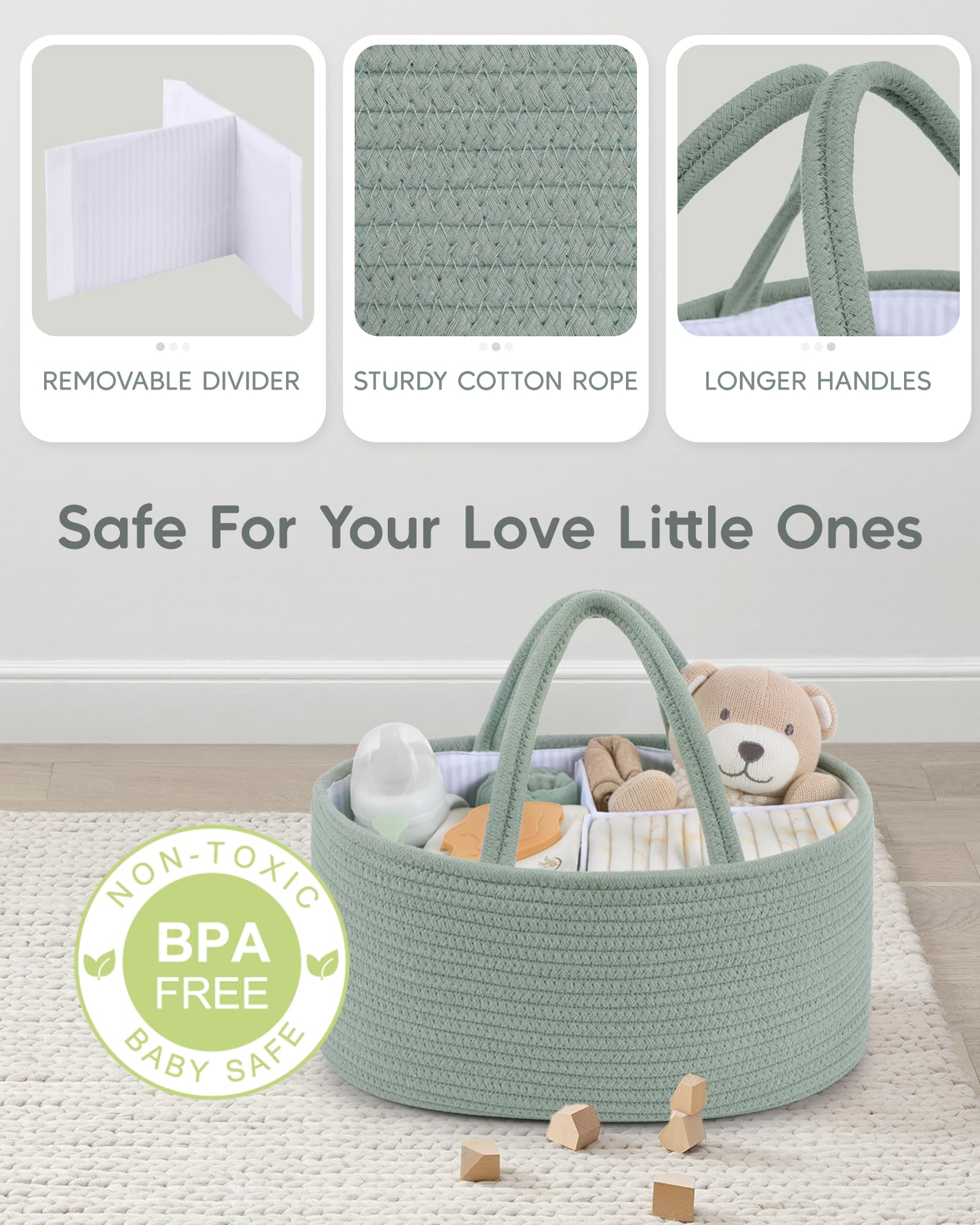 Maliton Cestino Porta Pannolini | Cesto Prodotti Neonato | Organizer Fasciatoio | Porta Oggetti Nascita | Verde-L