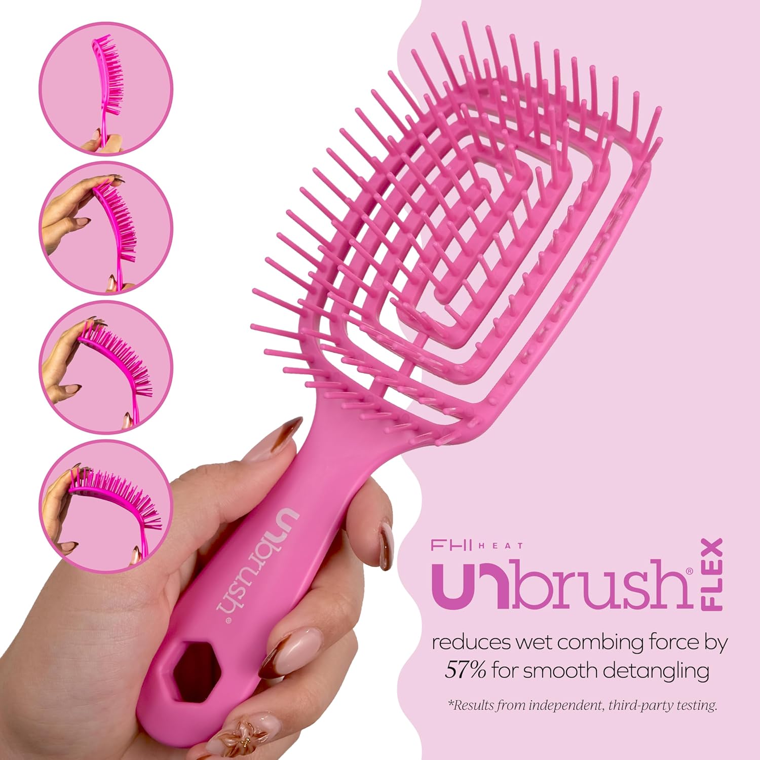 FHI Heat UNbrush Flex Detangling Brush — Ultra-Flexible, Pain-Free Hair Brush Detangler with DuoFlex Anti-Static Bristles for Removing Tangles, Massaging Scalp & Faster Styling - Pink - Image 5