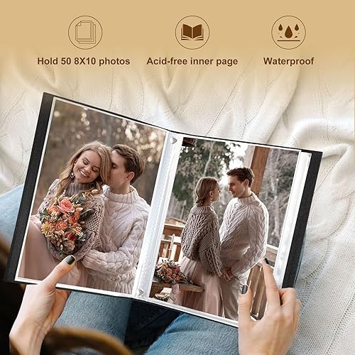 Miniatura 5 de Lanpn Álbum de fotos de 8 x 10 pulgadas, tapa dura de lino, sin ácidos, bolsillo de carga superior, libro de fotos con mangas que tiene capacidad